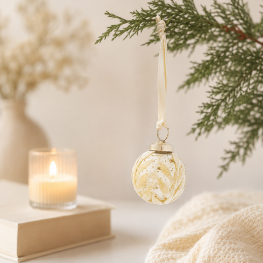 Ornament with Flocked Pattern & Velvet Ribbon Hanger