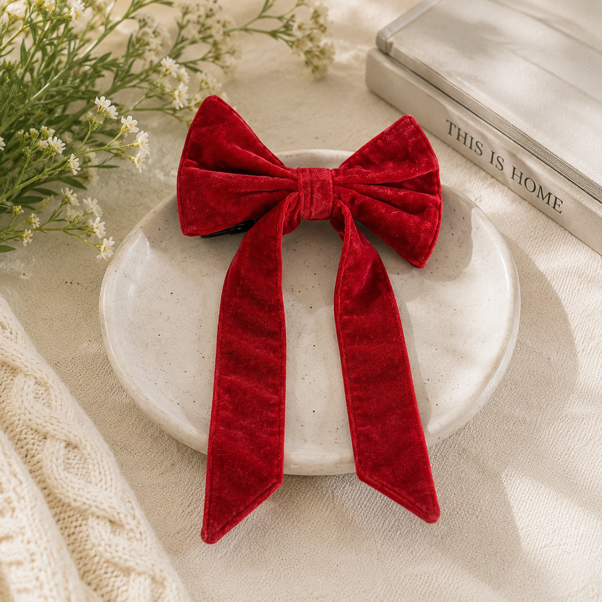 Cotton Velvet Clip-on Bow