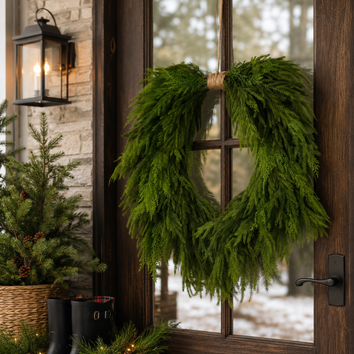32" Real Touch Norfolk Pine Horseshoe Wreath