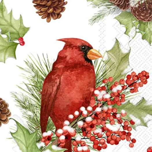 Cardinals in Holly Decorative Paper Napkins Pack of 16