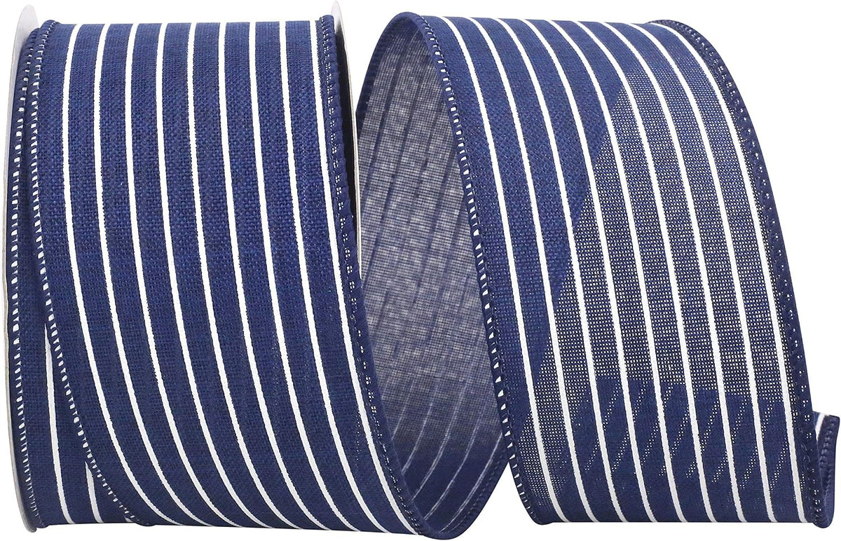 Thin Stripe Wired Ribbon, 2-1/2 Inch X 10 Yards, Navy