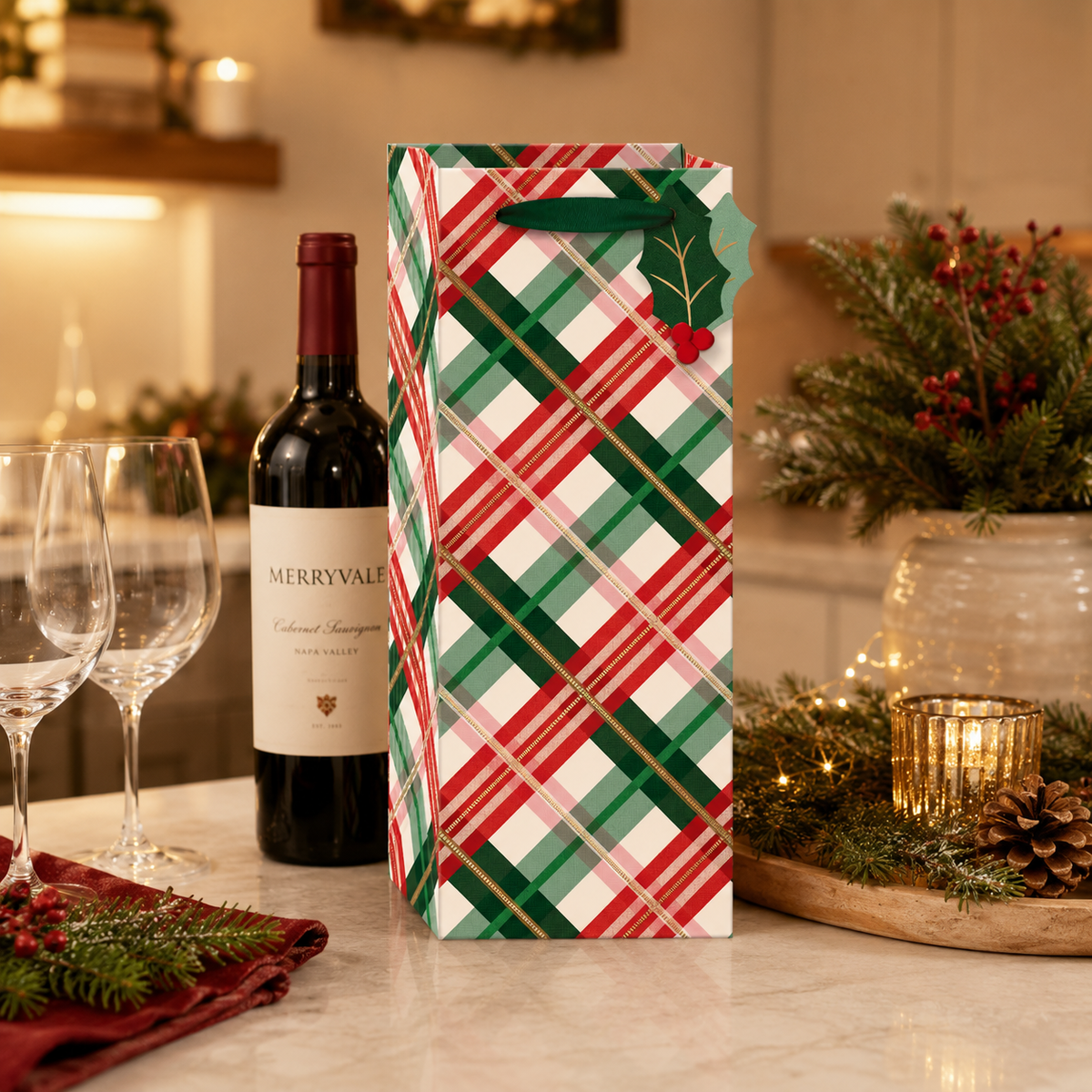 Christmas Plaid Wine Bag