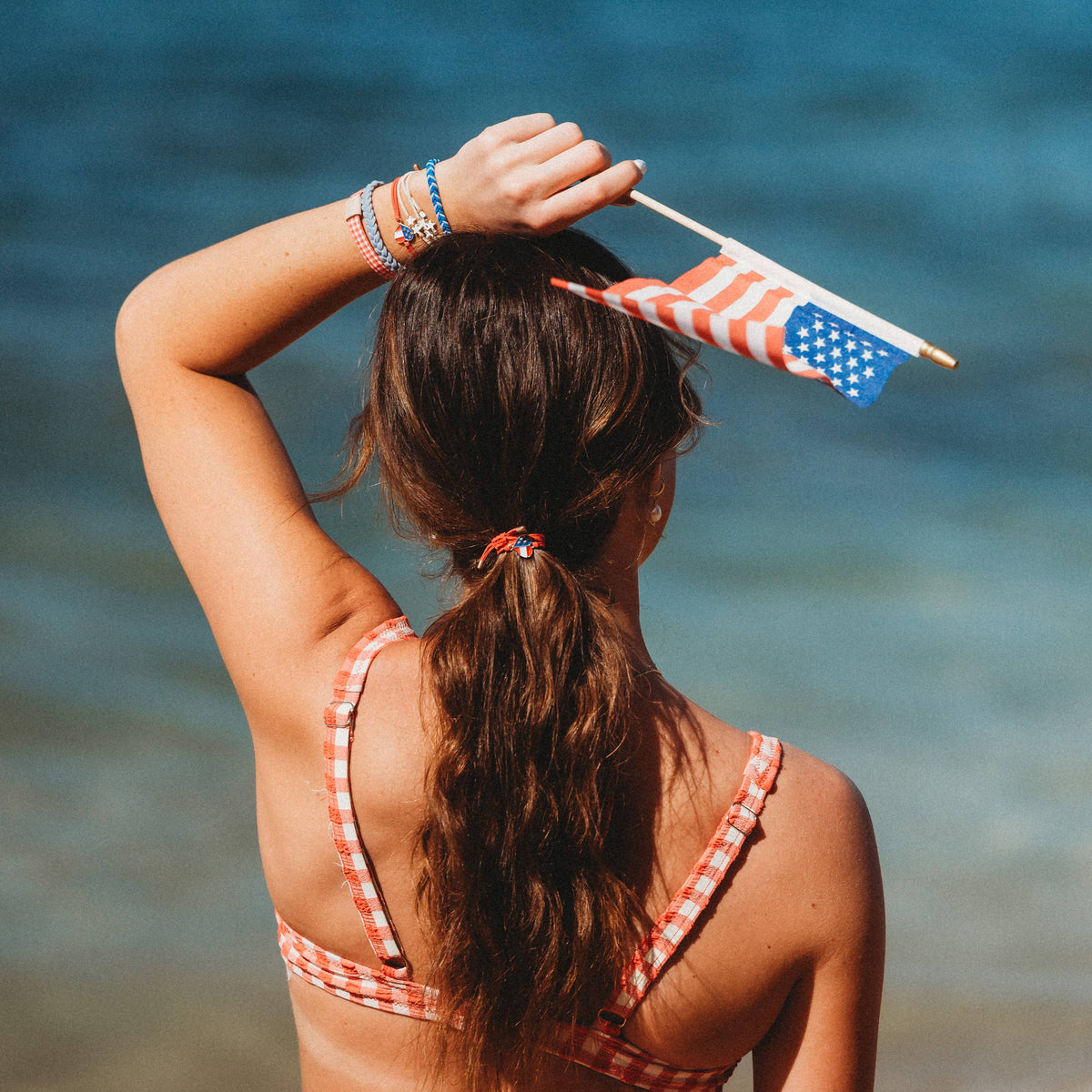 "Free" Patriotic Red, White and Blue Hair Tie Bracelet