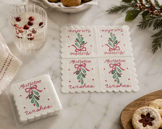 Paper Scalloped Napkins "Mistletoe Wishes" (Contains 50 Folded Pieces)