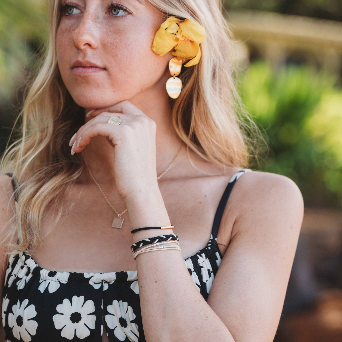 "Inspire" Flower Charm Hair Tie Bracelets