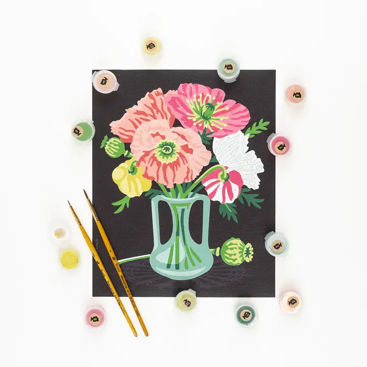 Poppies in Vase (black background) Paint by Number Kit