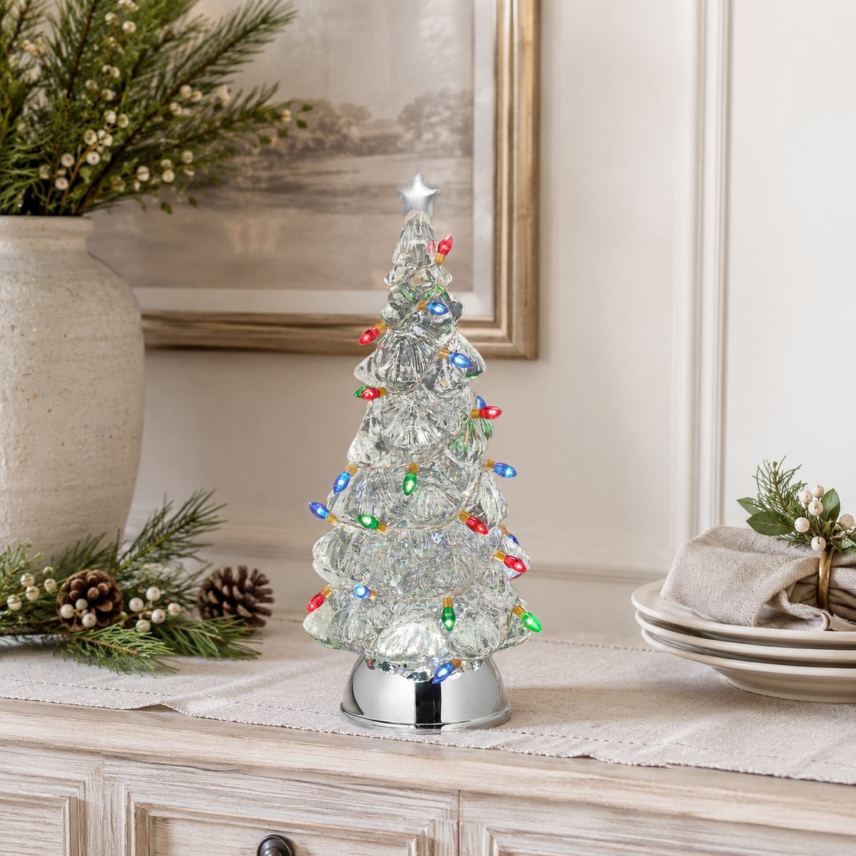12.5"H LIGHTED SWIRL TREE WITH LIGHTED STRING BULBS