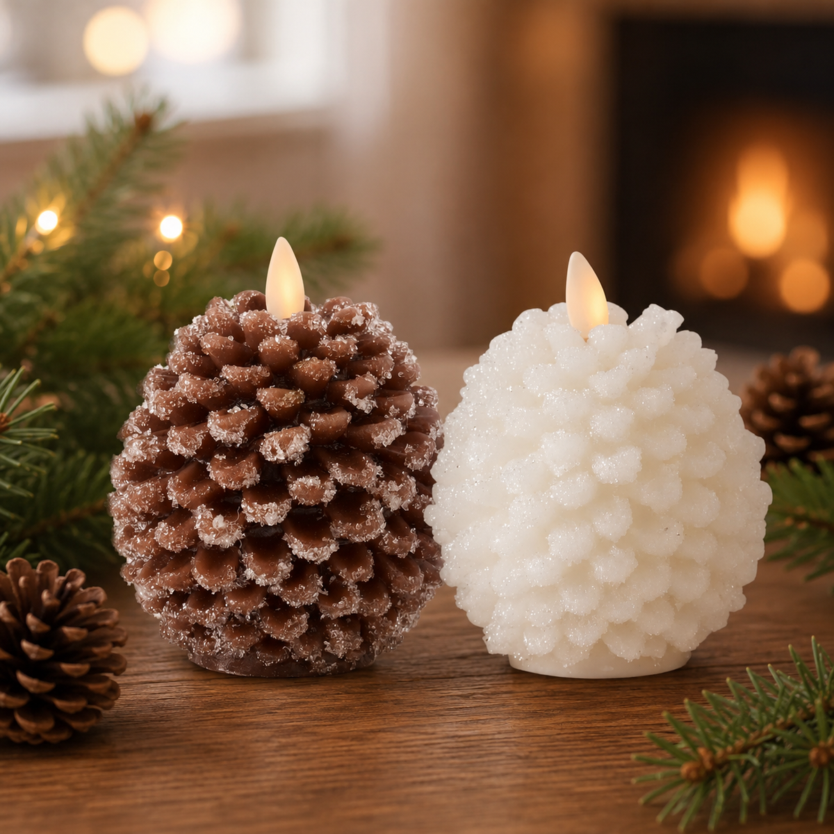 Snowy Pinecone Indoor Luminara Flameless Candle