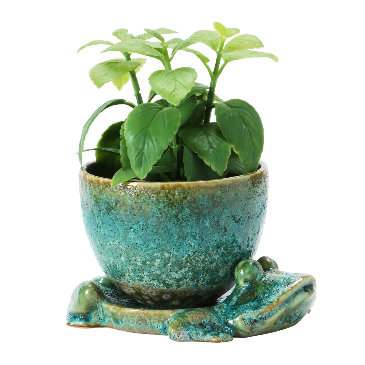 Stoneware Planter with Frog Base