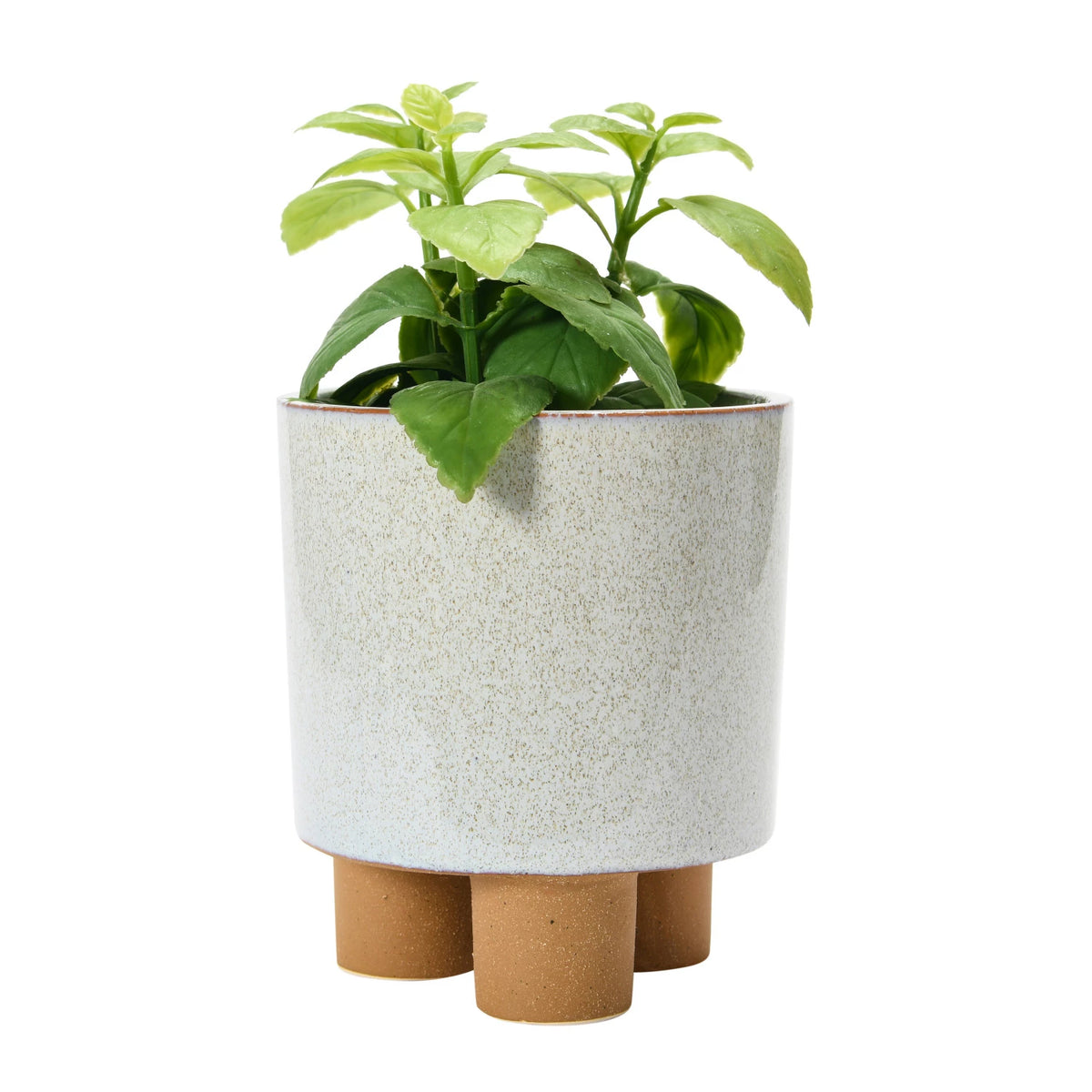 Stoneware Footed Planter with Reactive Glaze