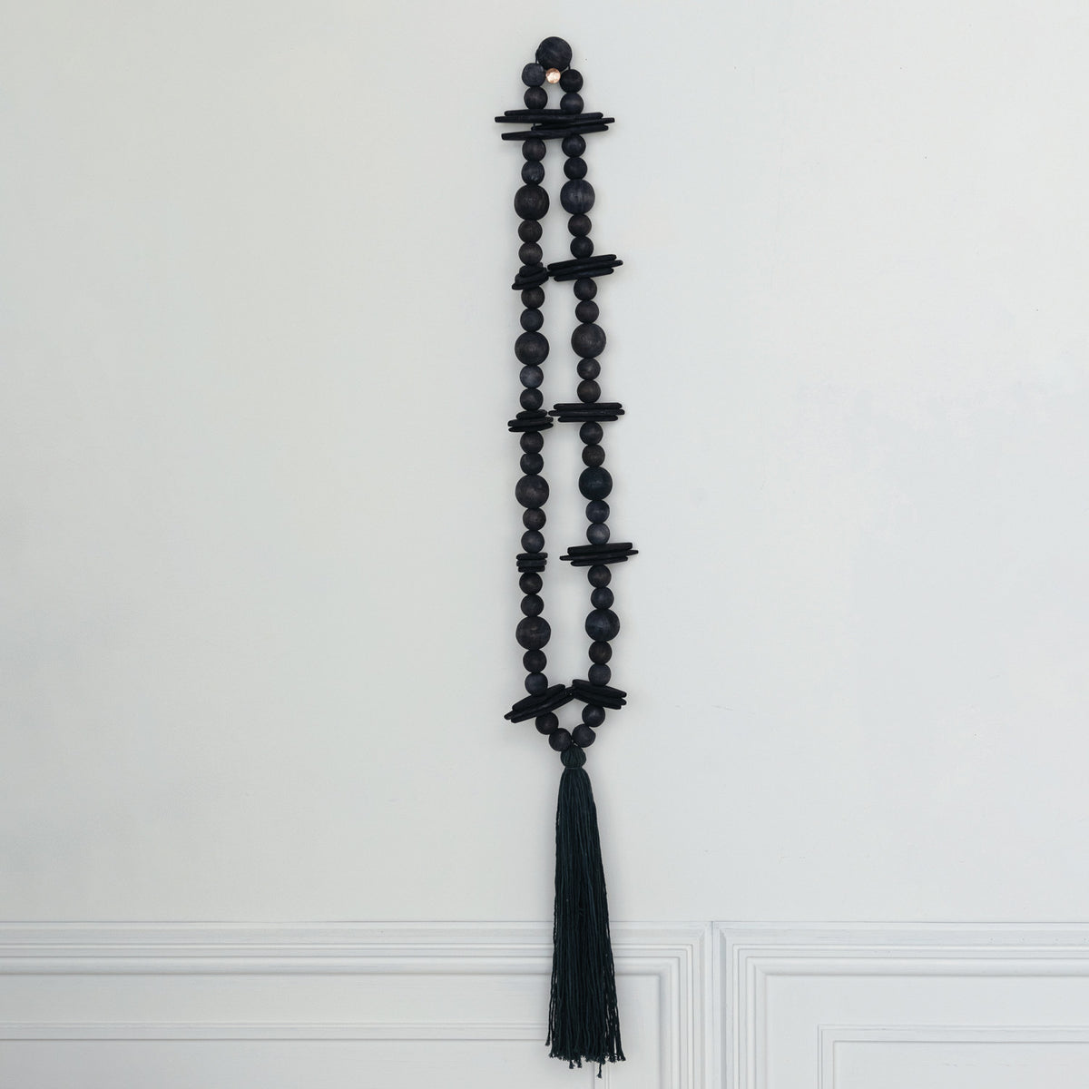 Oak Wood Beads w/ Cotton Tassel, Black