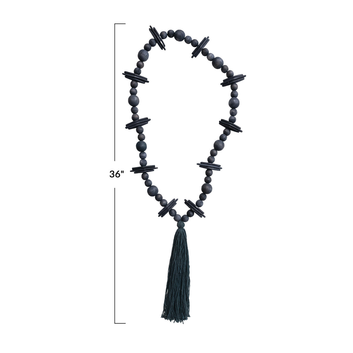 Oak Wood Beads w/ Cotton Tassel, Black