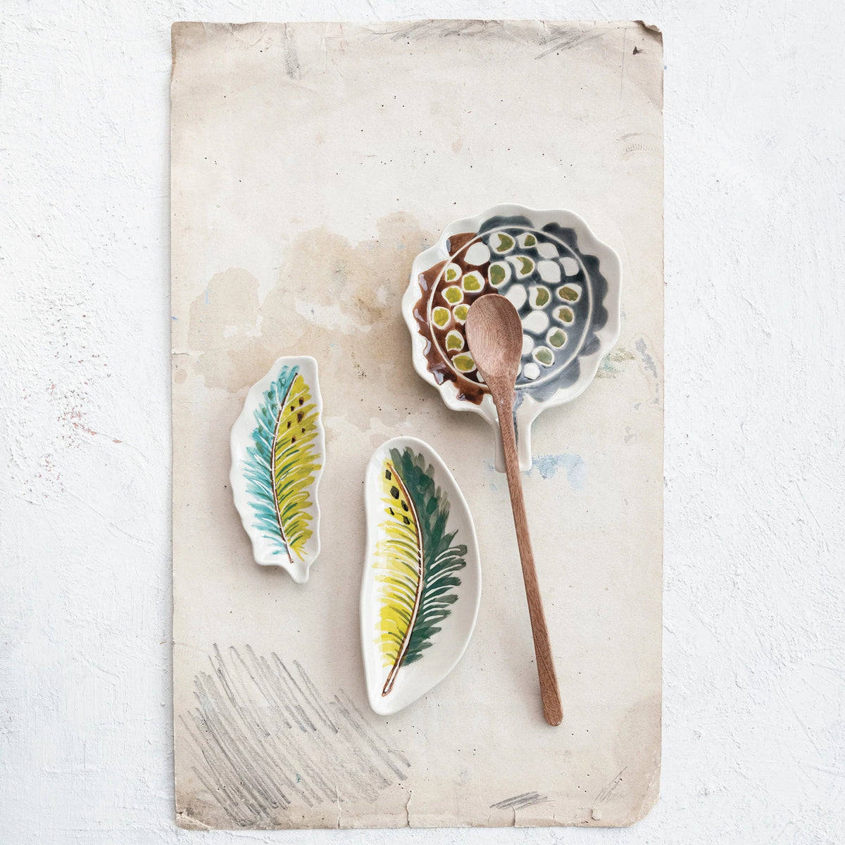 Hand-Painted Feather/Botanical Shaped Dish