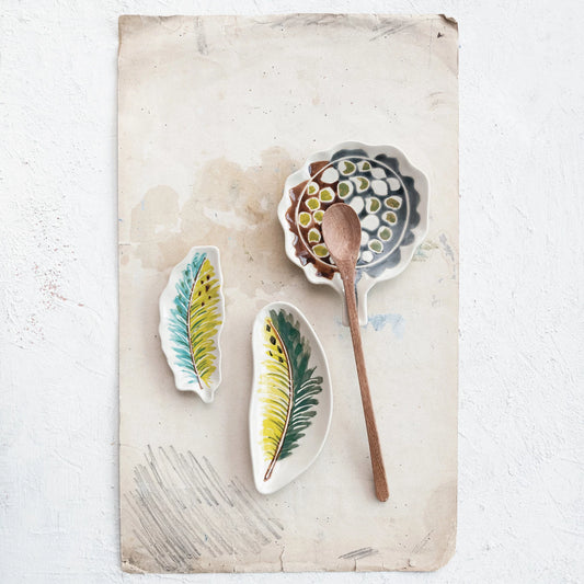 Hand-Painted Feather/Botanical Shaped Dish