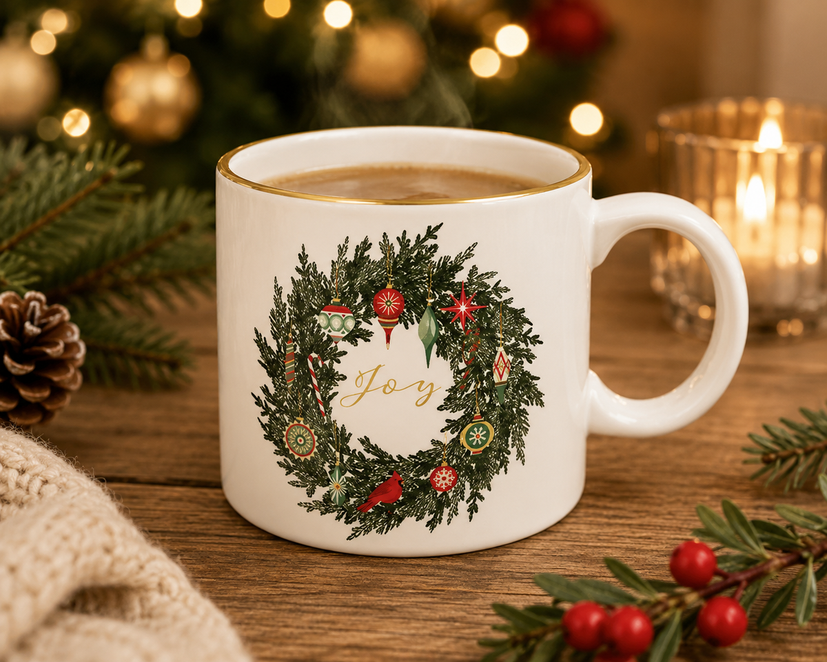 Mug Ceramic Vintage Wreath