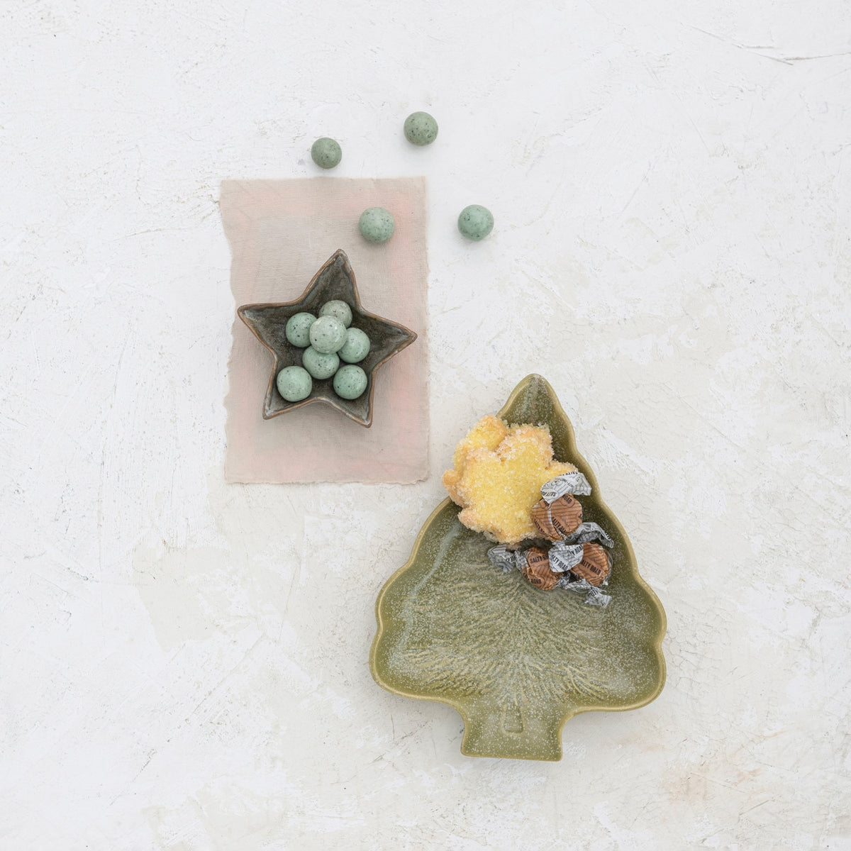 Stoneware Star Shaped Plate, Reactive Glaze, Green