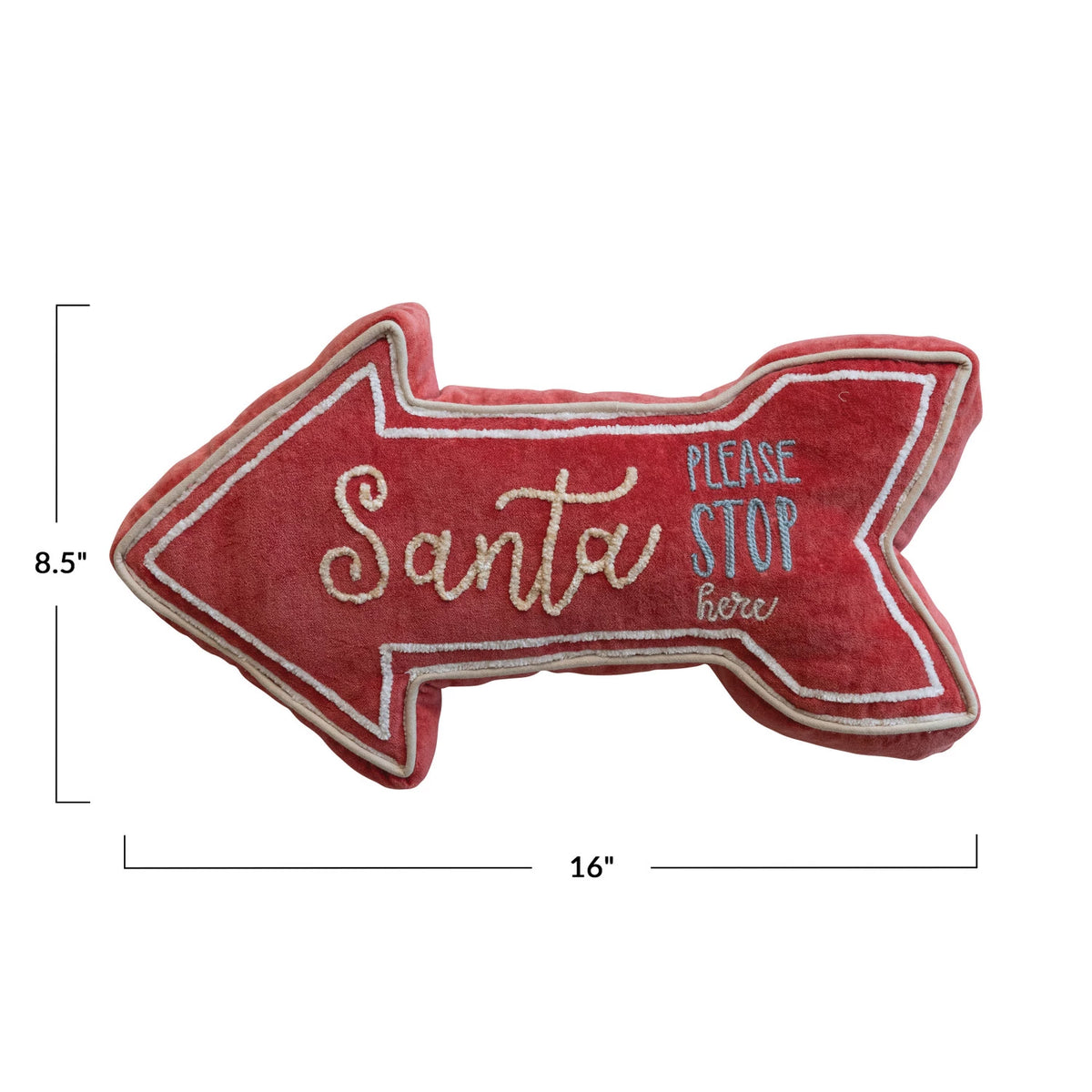 Santa Stop Here Velvet Arrow Shaped Lumbar Pillow