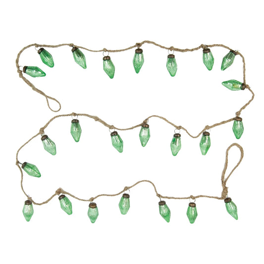 Recycled Mercury Glass Ornament Garland with Jute Cord, Green