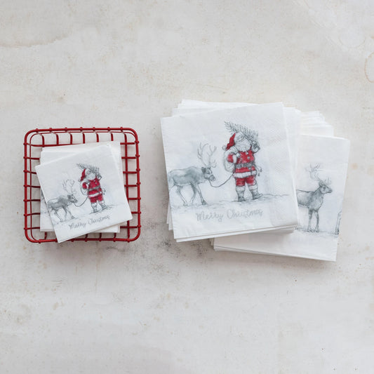 Paper Napkins with Santa Leading Reindeer Image (50 Folded Pieces)