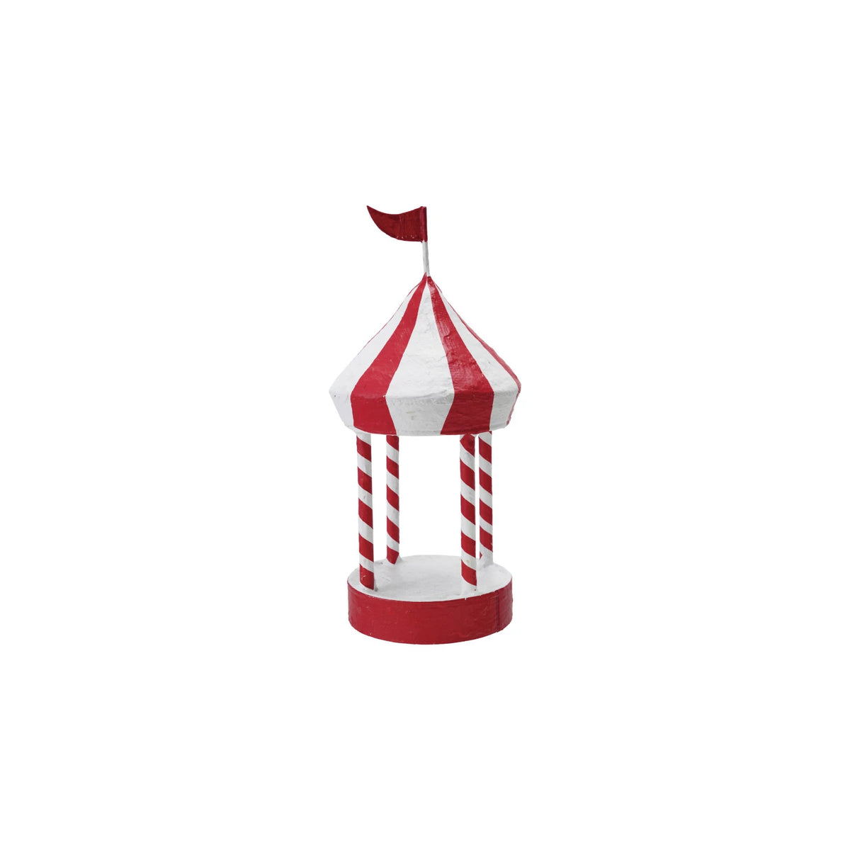 Metal & Paper Mache Pavilion with Stripes & Flag, Red & White