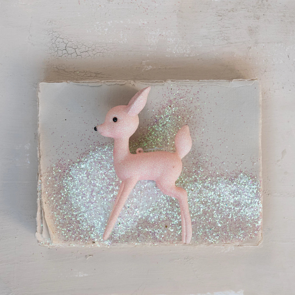 6-1/2"H Plastic Deer Ornament with Glitter, Pink
