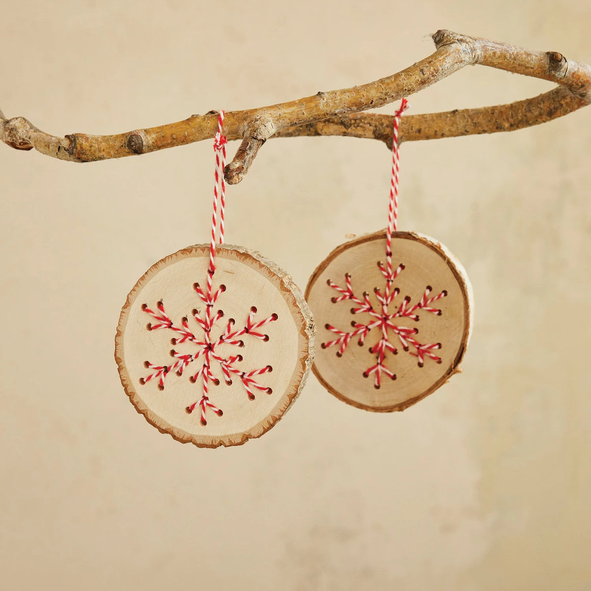 Wood Slice Ornament with Snowflake