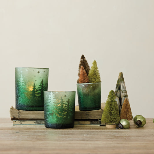 Mercury Glass Tealight/Votive Holder with Laser Etched Scene