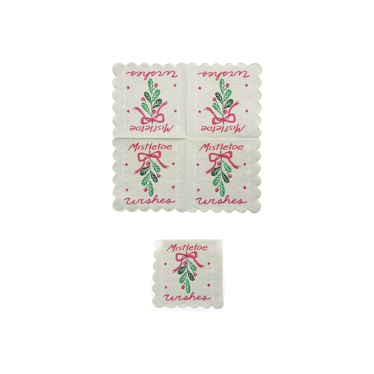 Paper Scalloped Napkins "Mistletoe Wishes" (Contains 50 Folded Pieces)