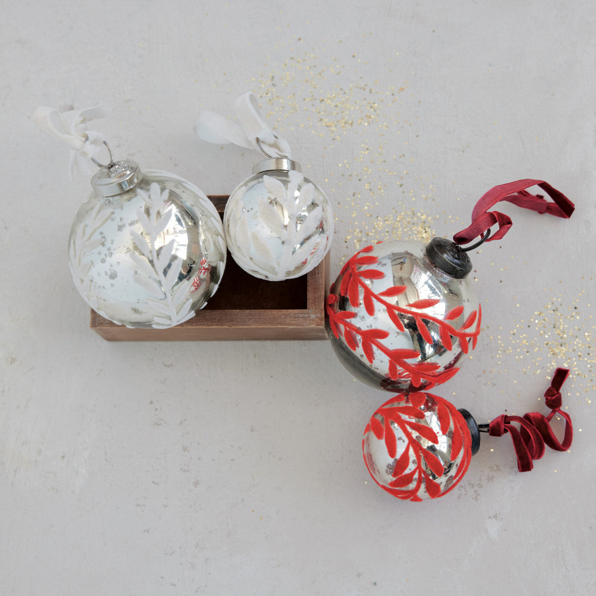 Ornament with Flocked Pattern & Velvet Ribbon Hanger