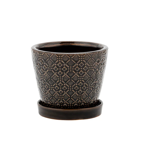 Black Laser Pot with Saucer