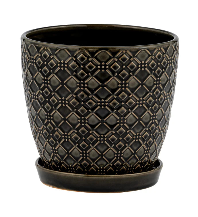 Black Laser Pot with Saucer