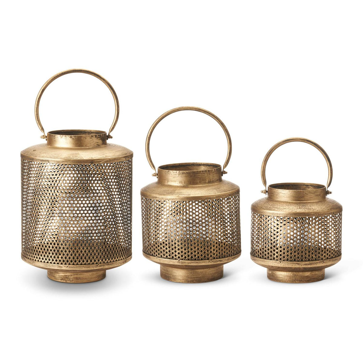 Gold Metal Mesh Lantern w/ Glass Hurricane
