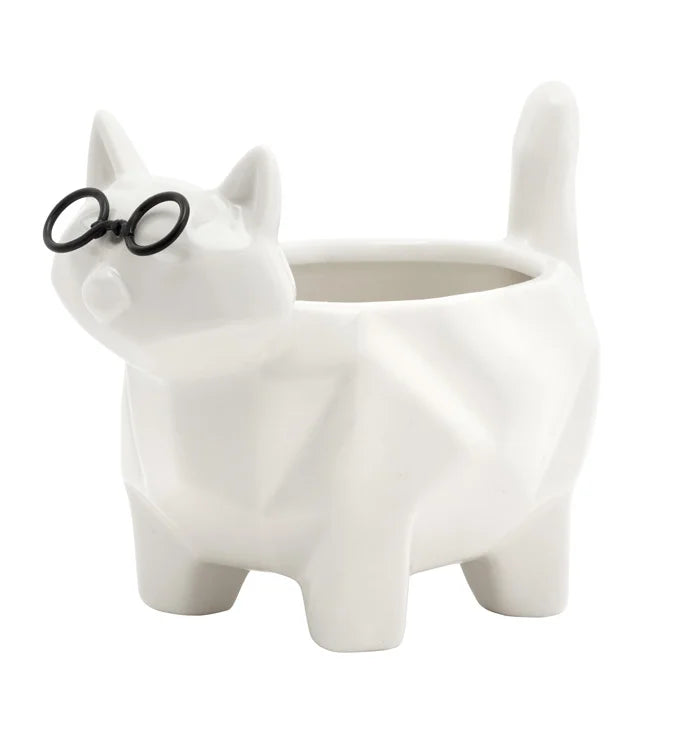 Cat Wearing Glasses Planter