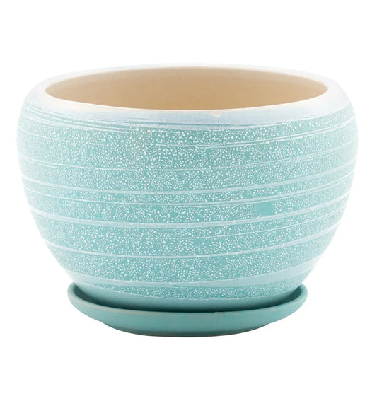 Blue Striped Pot w/ Saucer